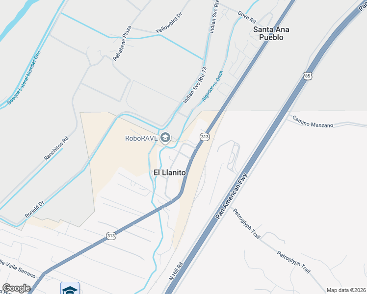 map of restaurants, bars, coffee shops, grocery stores, and more near 42 Llanito Road in Bernalillo