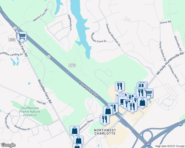 map of restaurants, bars, coffee shops, grocery stores, and more near 4829 Polo Gate Boulevard in Charlotte