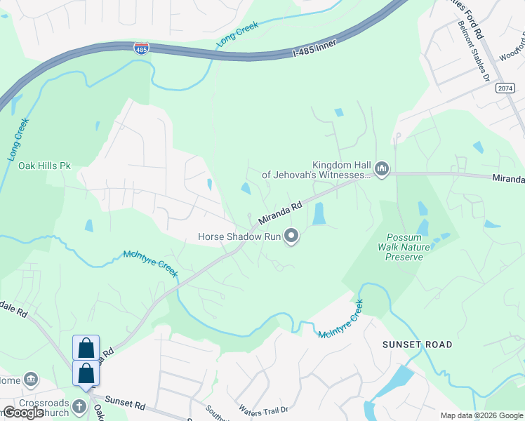 map of restaurants, bars, coffee shops, grocery stores, and more near 2835 Miranda Road in Charlotte