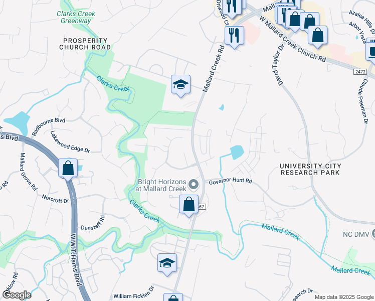 map of restaurants, bars, coffee shops, grocery stores, and more near 9530 Banwell Lane in Charlotte