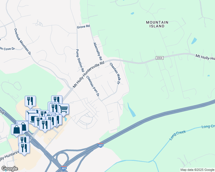 map of restaurants, bars, coffee shops, grocery stores, and more near 9939 Gray Dove Court in Charlotte