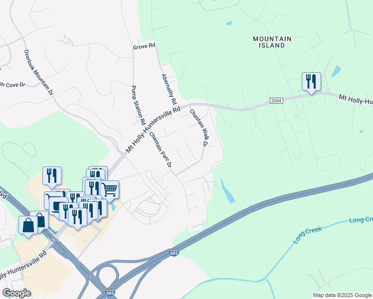 map of restaurants, bars, coffee shops, grocery stores, and more near 9939 Gray Dove Court in Charlotte