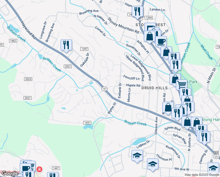 map of restaurants, bars, coffee shops, grocery stores, and more near 119 Bridgette Loop Road in Hendersonville