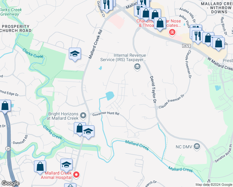 map of restaurants, bars, coffee shops, grocery stores, and more near 2401 Alexander Road in Charlotte