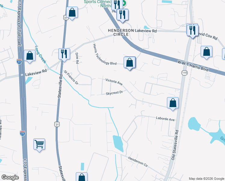 map of restaurants, bars, coffee shops, grocery stores, and more near in Charlotte