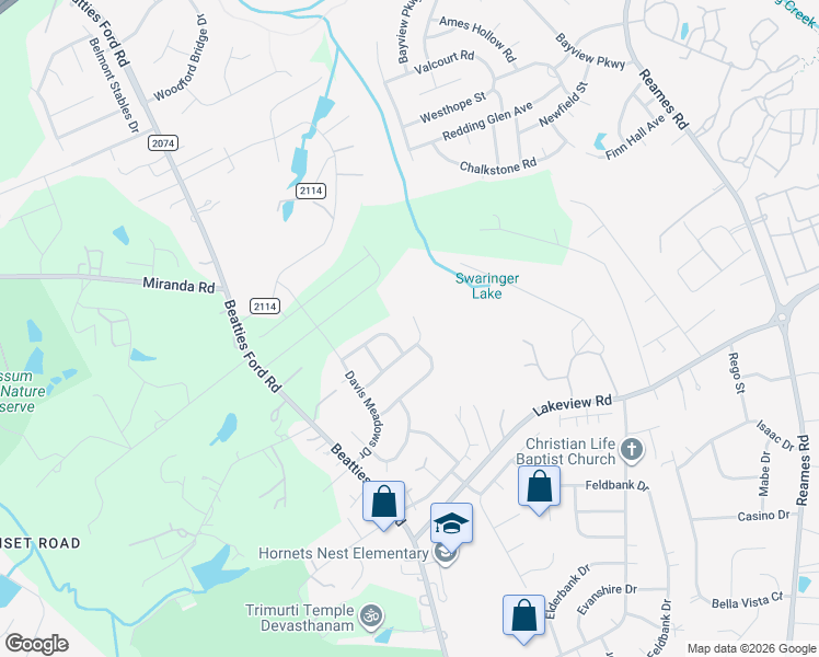 map of restaurants, bars, coffee shops, grocery stores, and more near 9424 Quilting Bee Lane in Charlotte