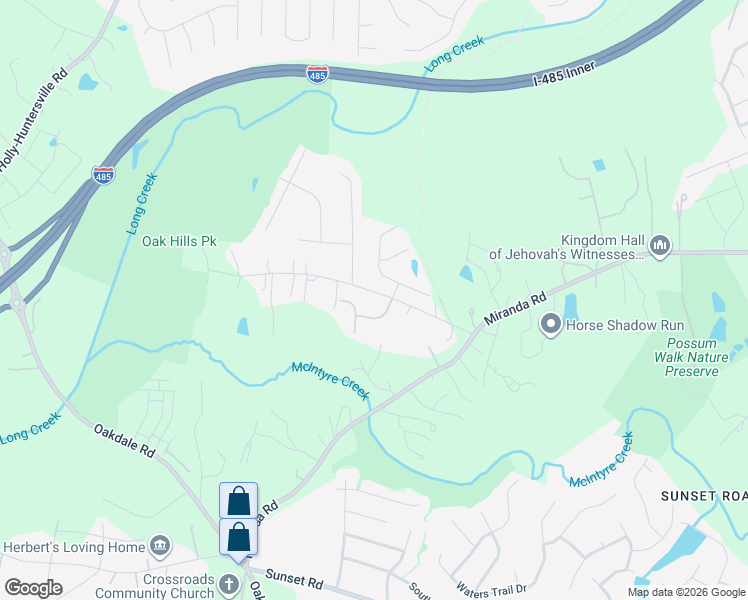 map of restaurants, bars, coffee shops, grocery stores, and more near 2034 Primm Road in Charlotte