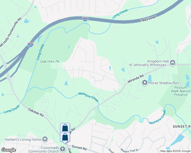 map of restaurants, bars, coffee shops, grocery stores, and more near 2034 Primm Road in Charlotte