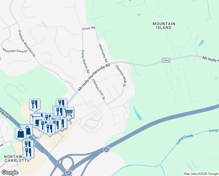 map of restaurants, bars, coffee shops, grocery stores, and more near 9939 Gray Dove Court in Charlotte
