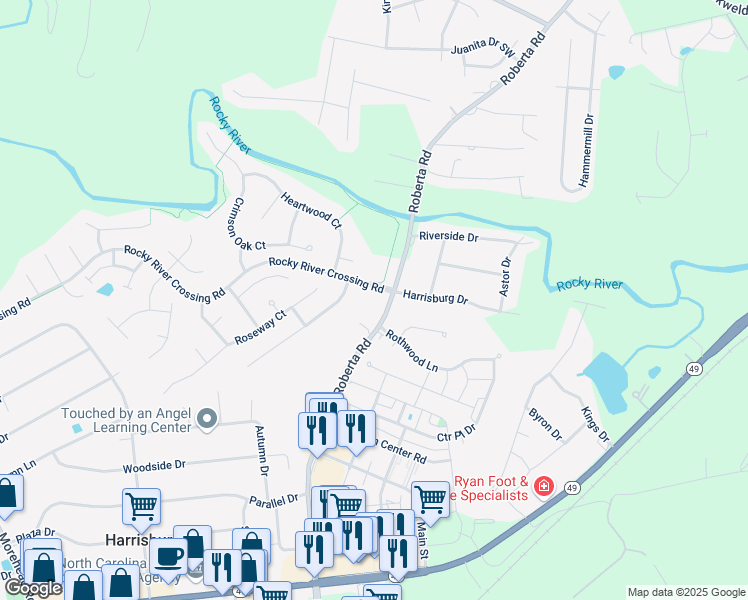 map of restaurants, bars, coffee shops, grocery stores, and more near 4111 Rocky River Crossing Road in Harrisburg