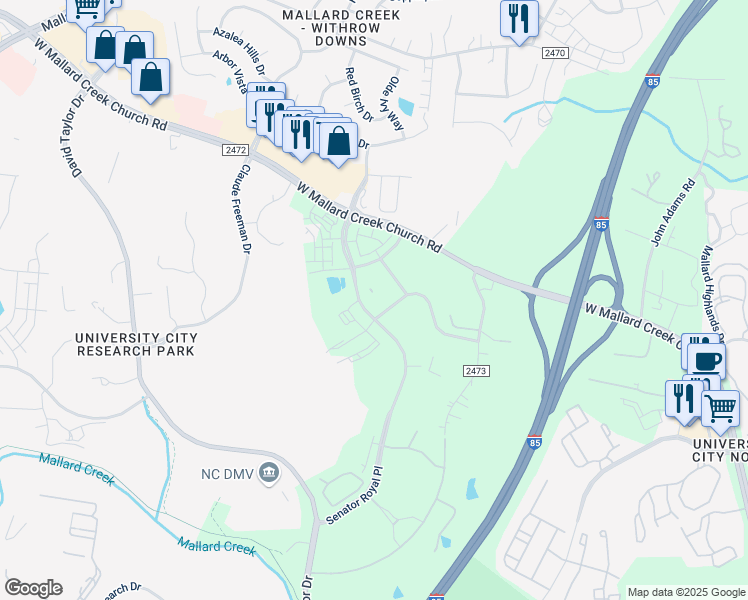 map of restaurants, bars, coffee shops, grocery stores, and more near 1817 Alexander Highlands Drive in Charlotte