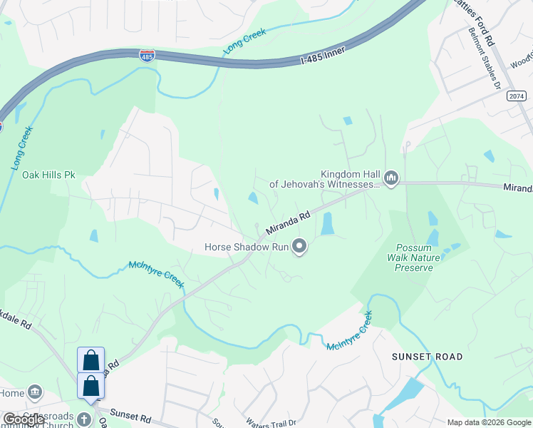 map of restaurants, bars, coffee shops, grocery stores, and more near 2835 Miranda Road in Charlotte