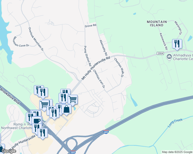 map of restaurants, bars, coffee shops, grocery stores, and more near 11125 Chastain Parc Drive in Charlotte