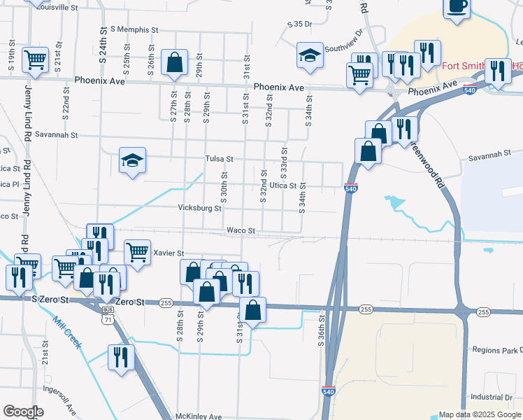 map of restaurants, bars, coffee shops, grocery stores, and more near in Fort Smith