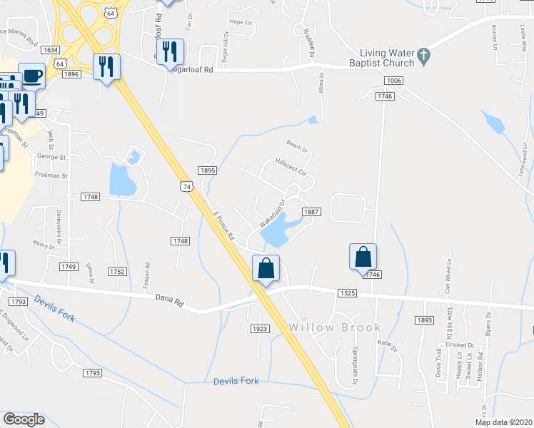 map of restaurants, bars, coffee shops, grocery stores, and more near 22 Dove Valley Lane in Hendersonville