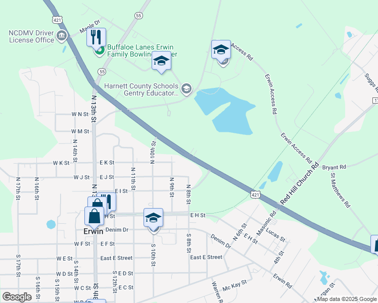 map of restaurants, bars, coffee shops, grocery stores, and more near 328 E Jackson Blvd in Erwin