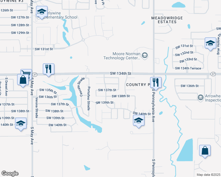 map of restaurants, bars, coffee shops, grocery stores, and more near 2329 Southwest 137th Street in Oklahoma City