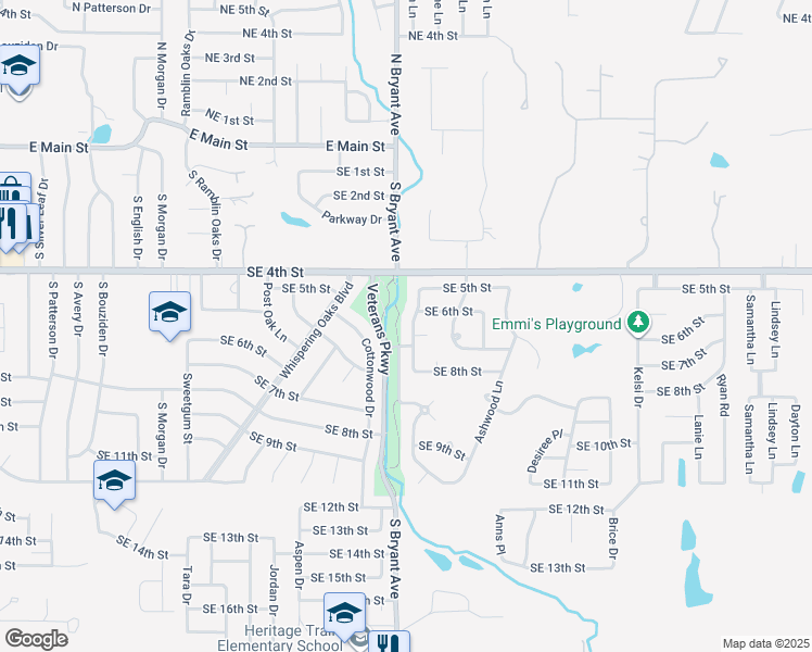 map of restaurants, bars, coffee shops, grocery stores, and more near 701 Beechwood Way in Moore
