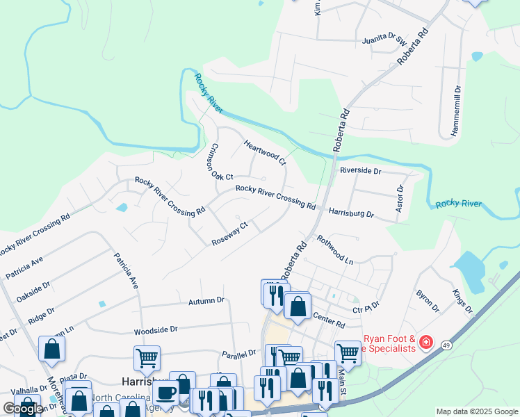 map of restaurants, bars, coffee shops, grocery stores, and more near 6052 Roseway Court in Harrisburg