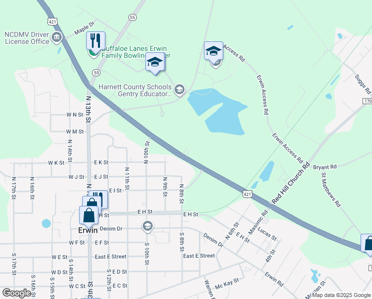 map of restaurants, bars, coffee shops, grocery stores, and more near 328 East Jackson Boulevard in Erwin