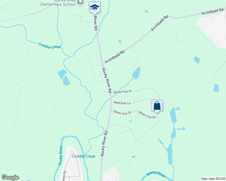 map of restaurants, bars, coffee shops, grocery stores, and more near 5994 Rocky River Road in Concord