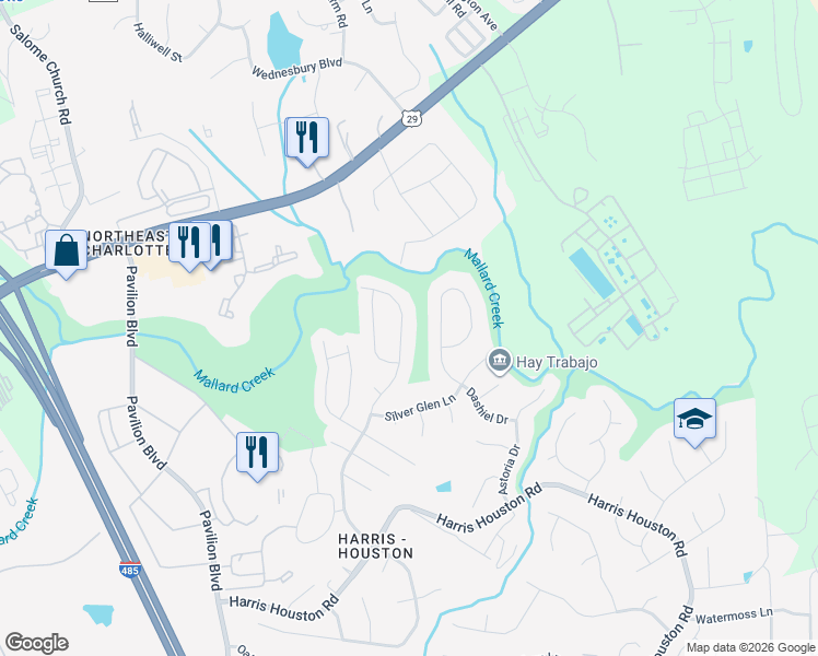 map of restaurants, bars, coffee shops, grocery stores, and more near 10409 Kempsford Drive in Charlotte
