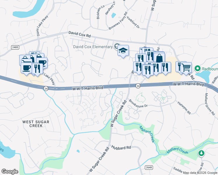 map of restaurants, bars, coffee shops, grocery stores, and more near in Charlotte