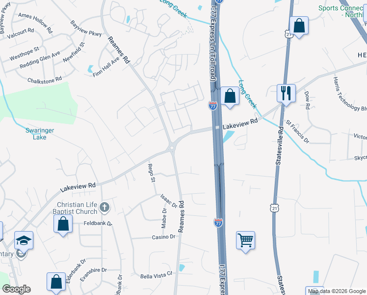map of restaurants, bars, coffee shops, grocery stores, and more near 5232 Lakeview Road in Charlotte