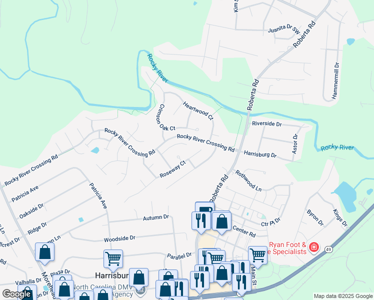 map of restaurants, bars, coffee shops, grocery stores, and more near 6052 Roseway Court in Harrisburg