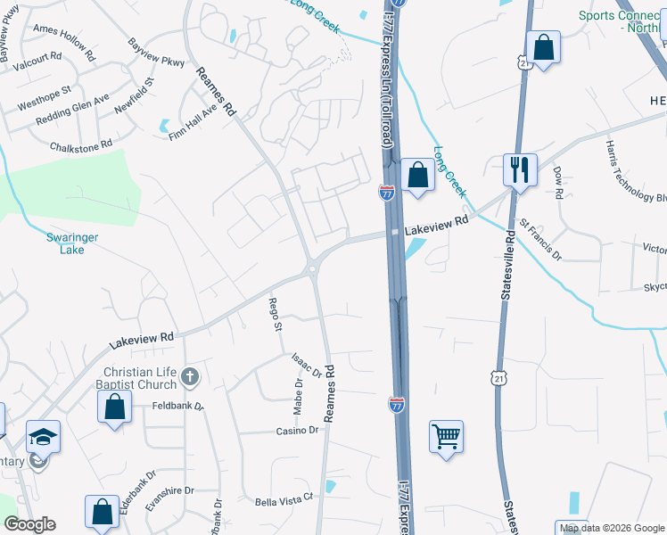 map of restaurants, bars, coffee shops, grocery stores, and more near 5232 Lakeview Road in Charlotte