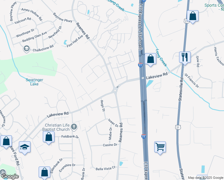 map of restaurants, bars, coffee shops, grocery stores, and more near 8509 Reames Road in Charlotte