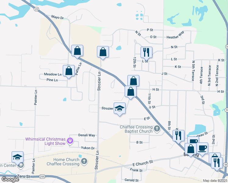 map of restaurants, bars, coffee shops, grocery stores, and more near 1408 H Street in Barling