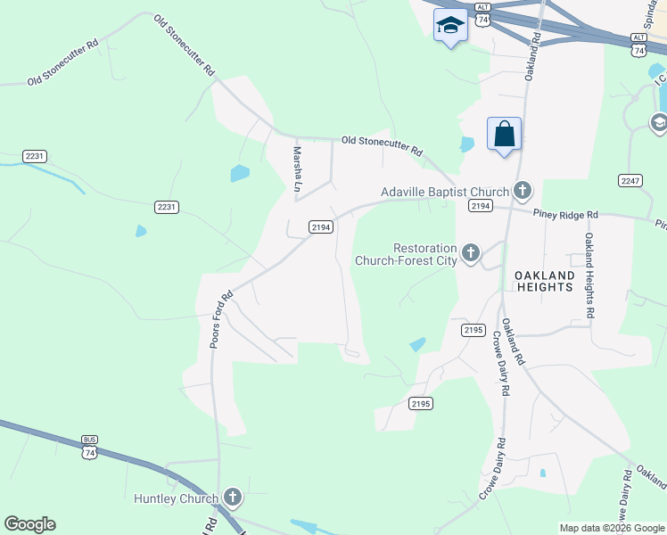 map of restaurants, bars, coffee shops, grocery stores, and more near 170 Debby Lane in Rutherfordton