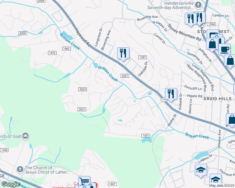 map of restaurants, bars, coffee shops, grocery stores, and more near 501 White Oak Drive in Hendersonville