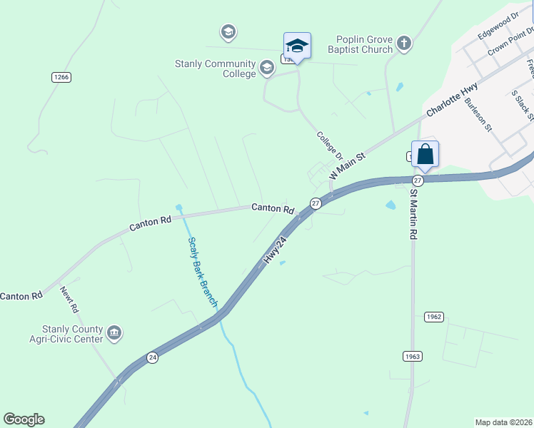 map of restaurants, bars, coffee shops, grocery stores, and more near 32096 Canton Road in Albemarle