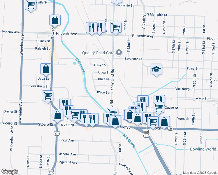map of restaurants, bars, coffee shops, grocery stores, and more near 1916 Vicksburg Street in Fort Smith