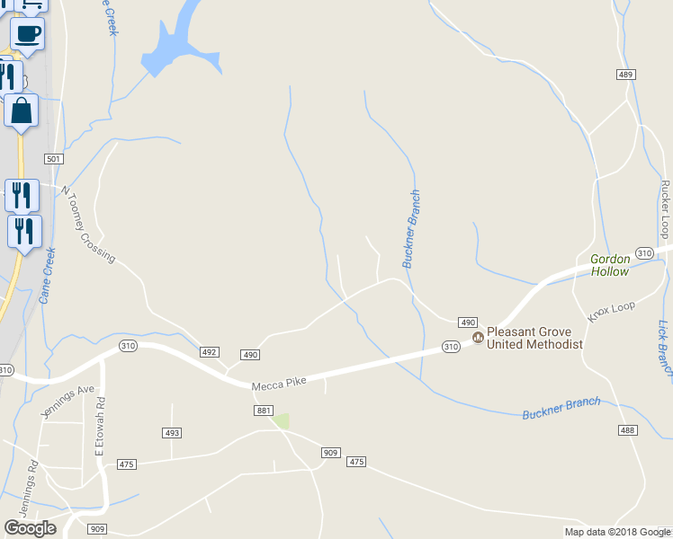 map of restaurants, bars, coffee shops, grocery stores, and more near 179 County Road 490 in Etowah