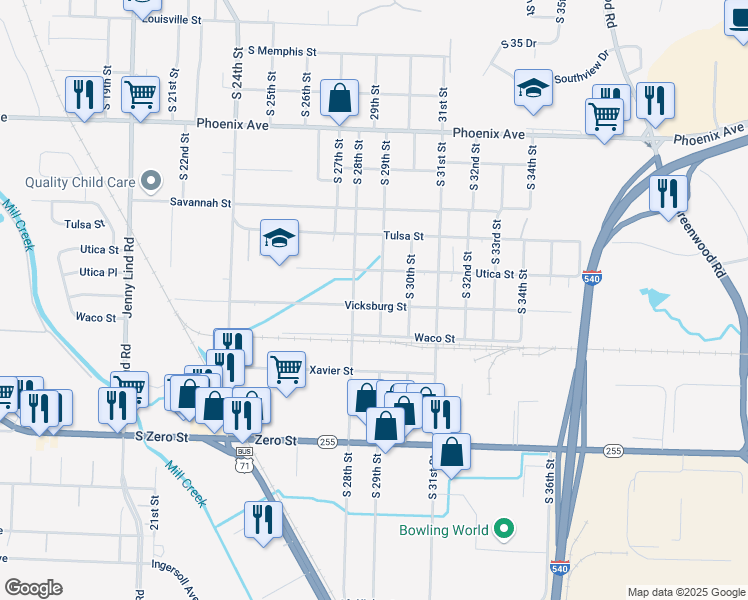 map of restaurants, bars, coffee shops, grocery stores, and more near 5124 South 29th Street in Fort Smith