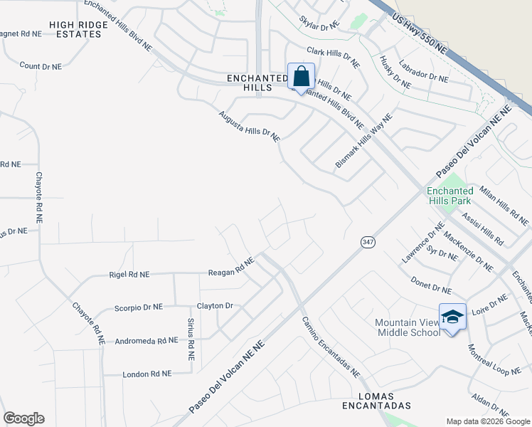 map of restaurants, bars, coffee shops, grocery stores, and more near 6844 Augusta Hills Drive Northeast in Rio Rancho