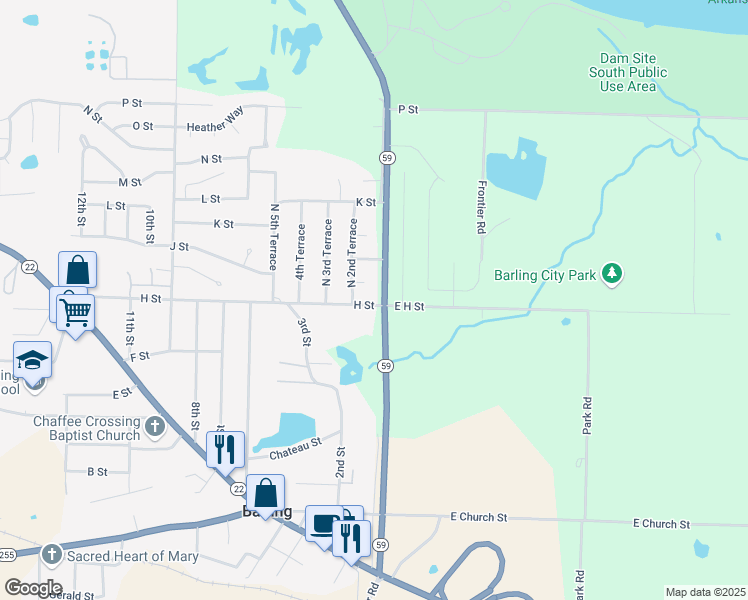 map of restaurants, bars, coffee shops, grocery stores, and more near 902 North 2nd Terrace in Barling