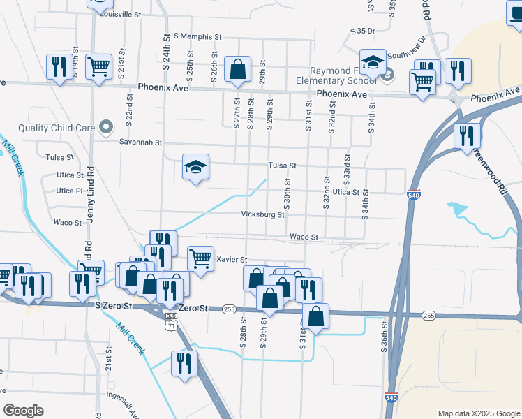 map of restaurants, bars, coffee shops, grocery stores, and more near 2800 Vicksburg Street in Fort Smith