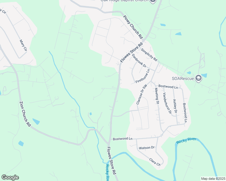 map of restaurants, bars, coffee shops, grocery stores, and more near 6050 Flowes Store Road in Concord