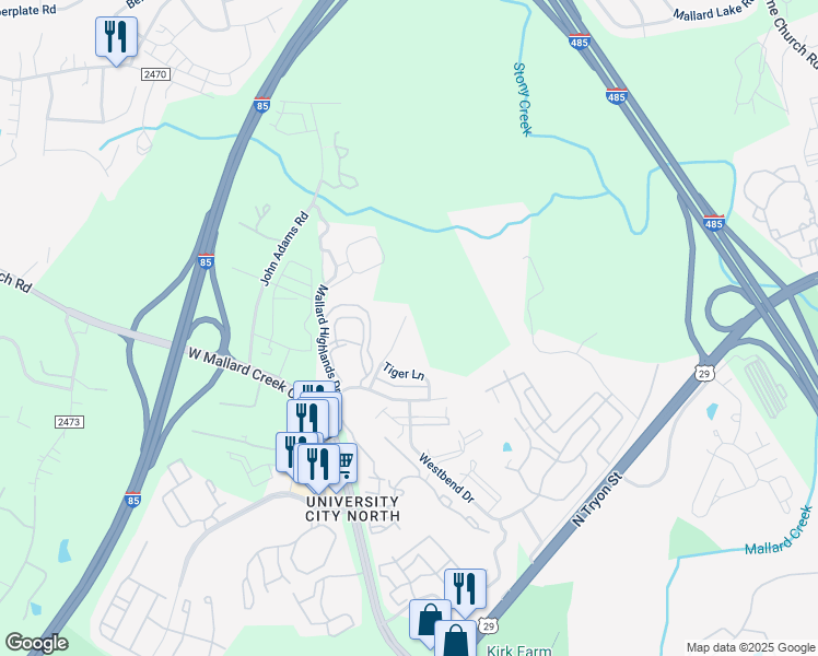 map of restaurants, bars, coffee shops, grocery stores, and more near 10326 Garrett Grigg Road in Charlotte