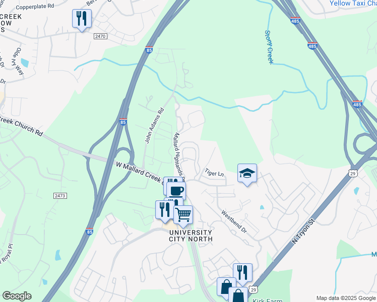 map of restaurants, bars, coffee shops, grocery stores, and more near 2002 Laysan Teal Lane in Charlotte