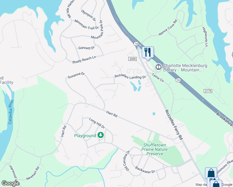 map of restaurants, bars, coffee shops, grocery stores, and more near 11250 Joe Morrison Lane in Charlotte