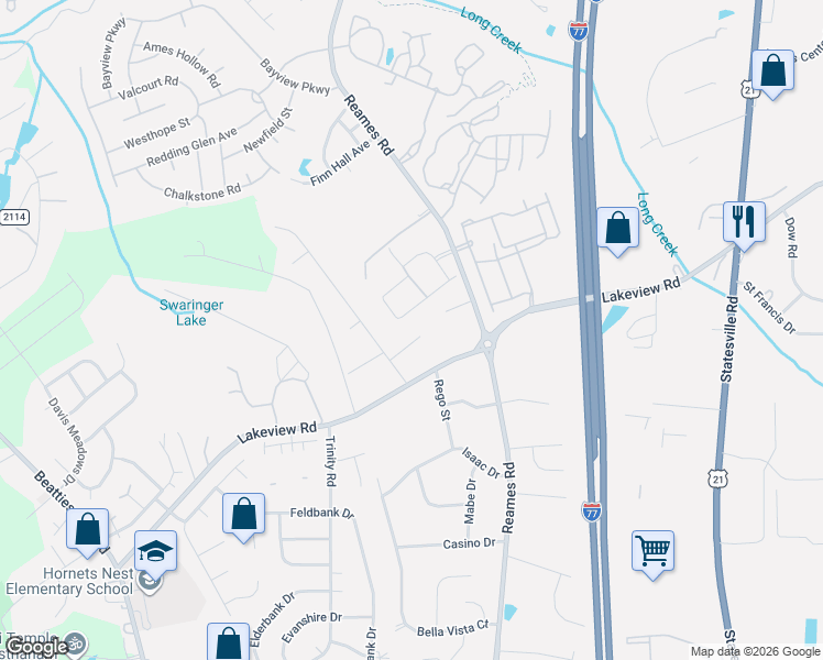 map of restaurants, bars, coffee shops, grocery stores, and more near 5009 San Francisco Circle in Charlotte