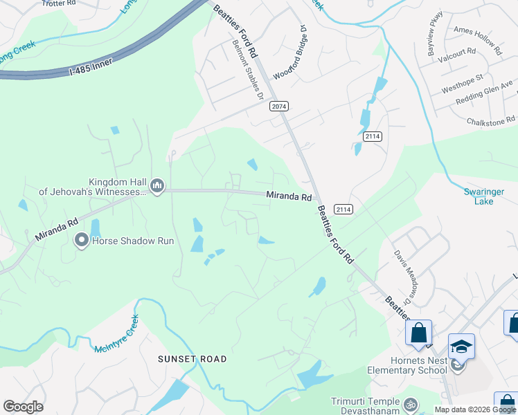 map of restaurants, bars, coffee shops, grocery stores, and more near 3636 Miranda Road in Charlotte