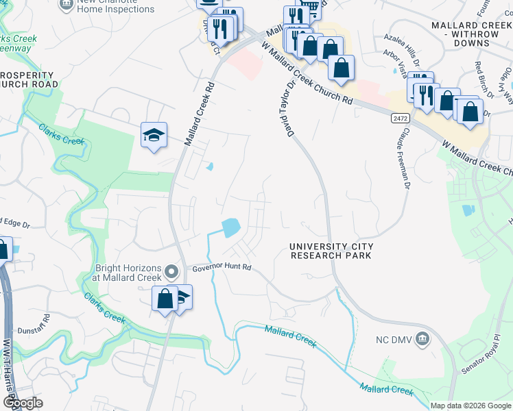 map of restaurants, bars, coffee shops, grocery stores, and more near 2416 Alexander Road in Charlotte