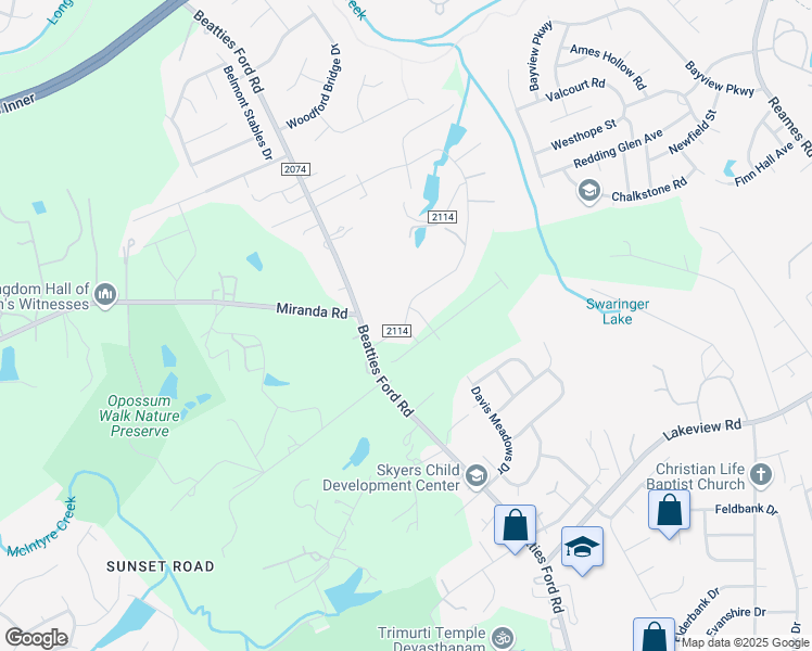 map of restaurants, bars, coffee shops, grocery stores, and more near 4100 McClure Road in Charlotte