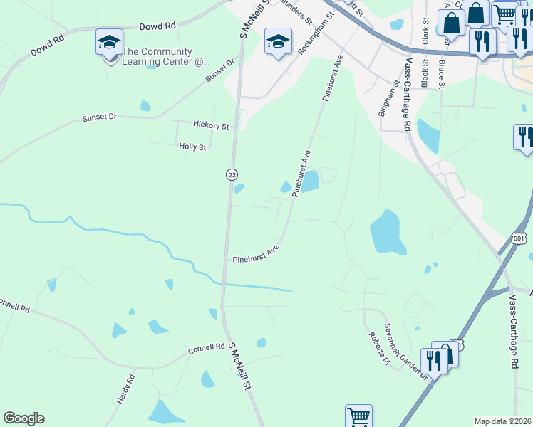 map of restaurants, bars, coffee shops, grocery stores, and more near 820 Pinehurst Avenue in Carthage